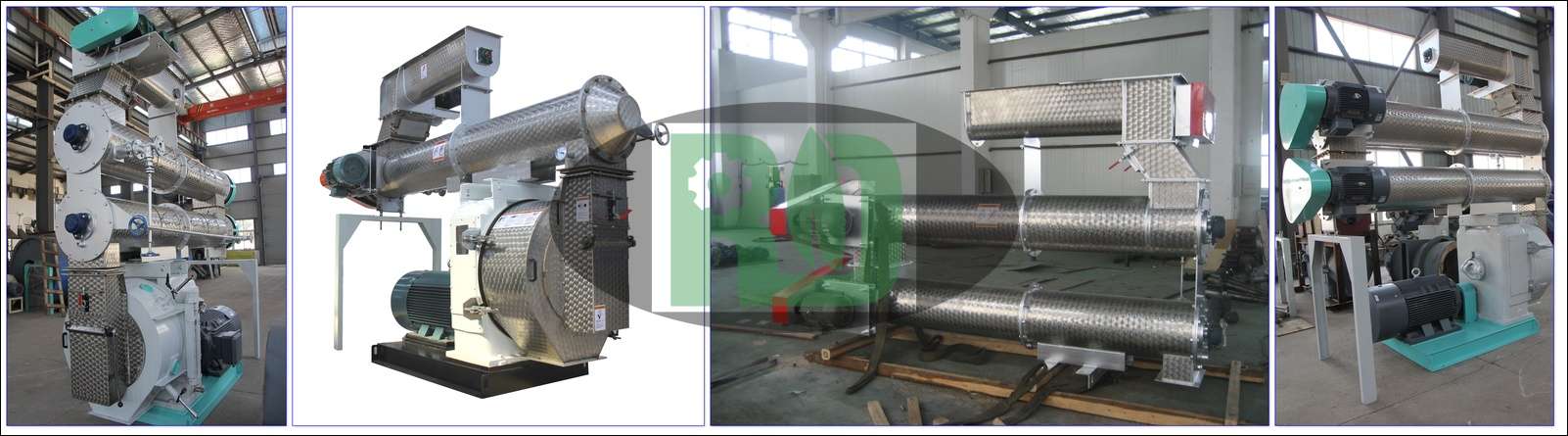 Feed pellet production line with crusher and mixer in operation